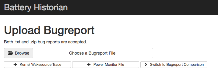 Battery Historian Upload Bugreport page