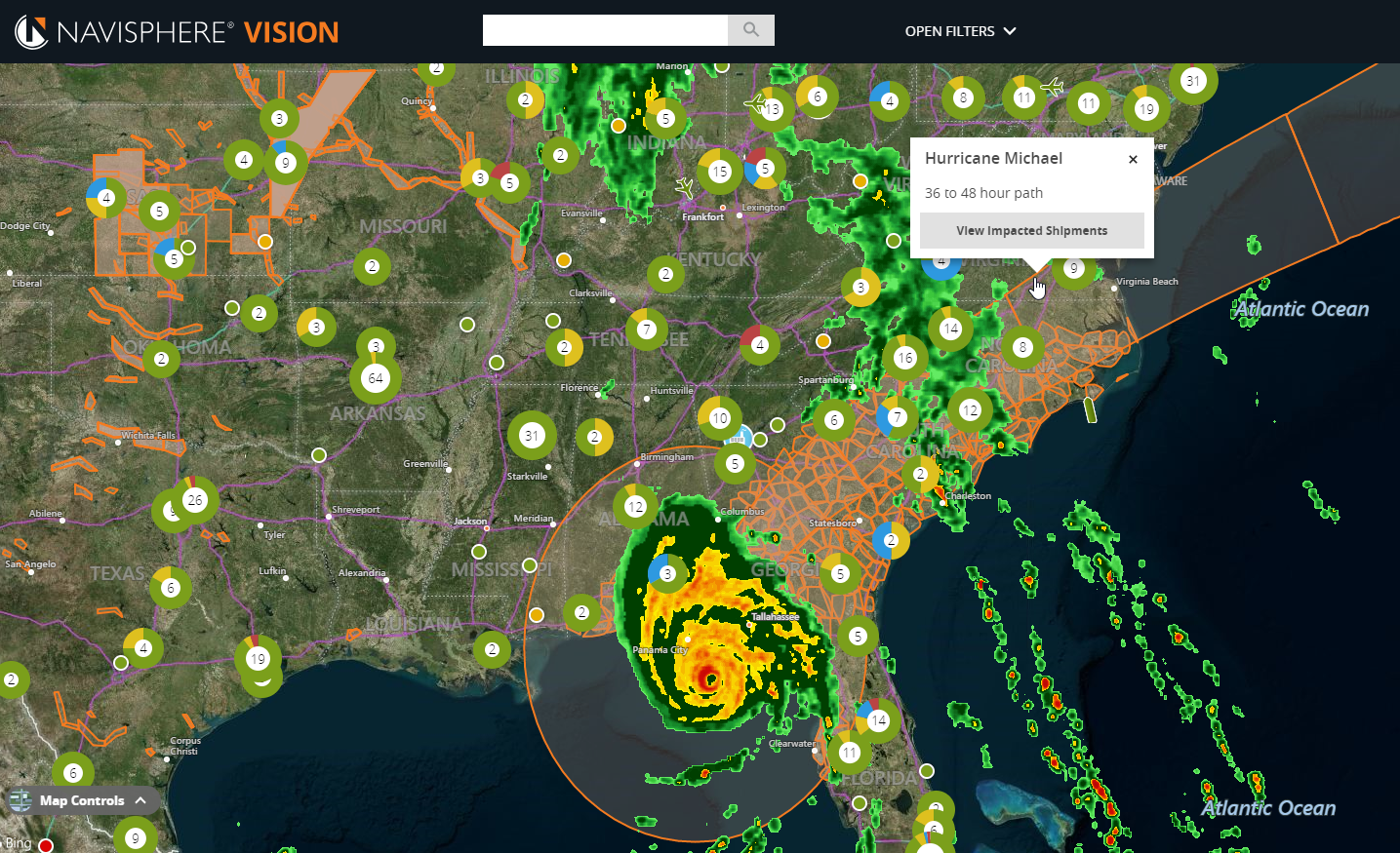 Navisphere Vision hurricane paths for Hurricane Michael.
