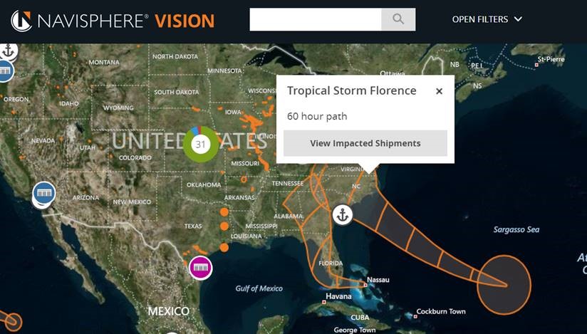 Navisphere Vision hurricane paths for Hurricane Florence.